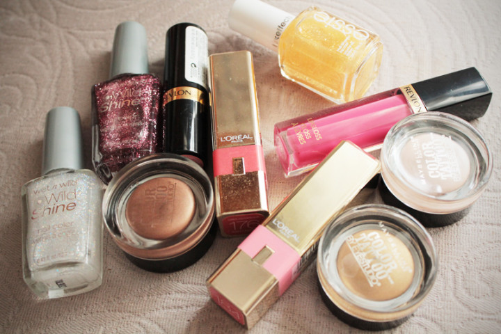 Nail polishes, lip sticks, lip glosses, and eye shadows