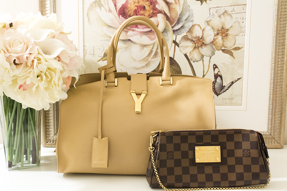 My Saint Laurent Classic Y Tote and LV Eva clutch