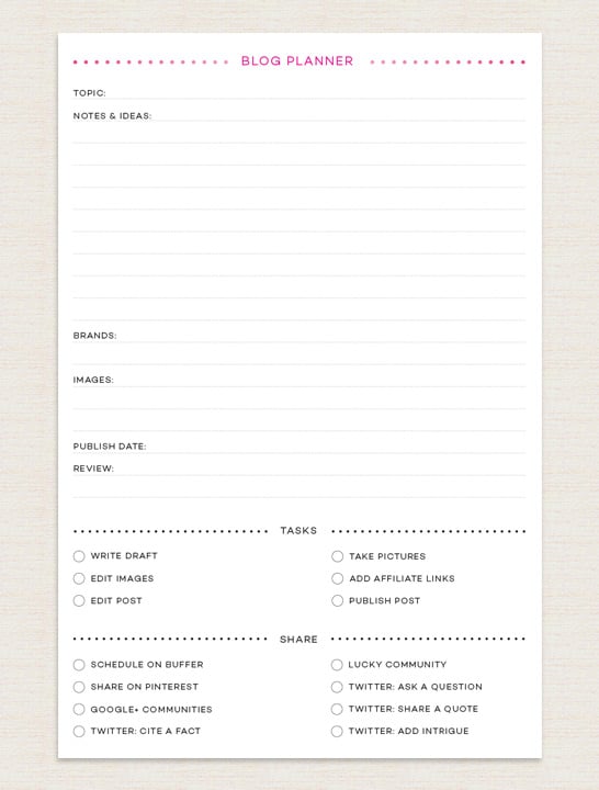 free blog post planner from Geeky Posh