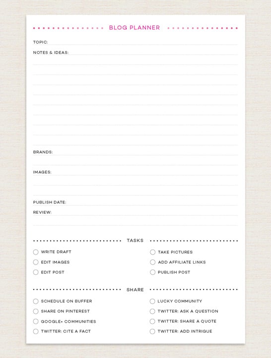 free blog post planner from Geeky Posh