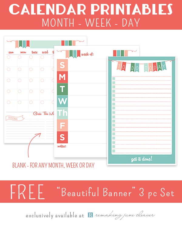 Free monthly, weekly, and daiily planner printables from Remaking June