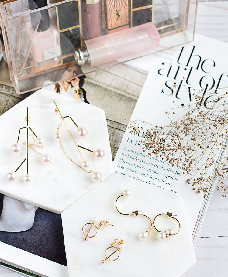 Geometric Gold + Pearl Earrings