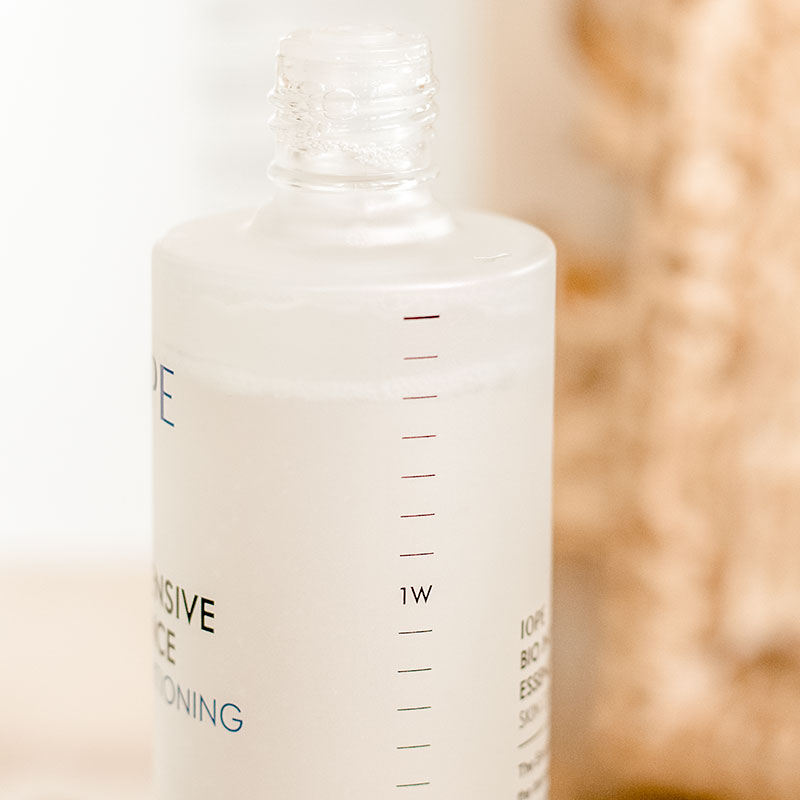 up close of the markers on the IOPE Bio Intensive Essence bottle
