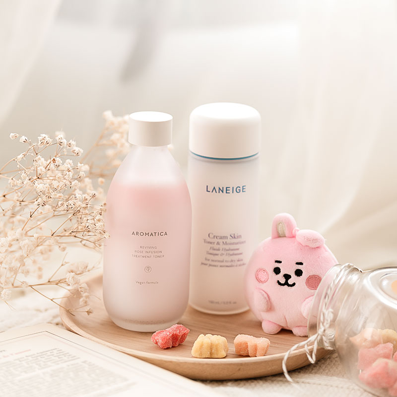 AROMATICA Reviving Rose Infusion Treatment Toner vs Laneige Cream Skin Refiner